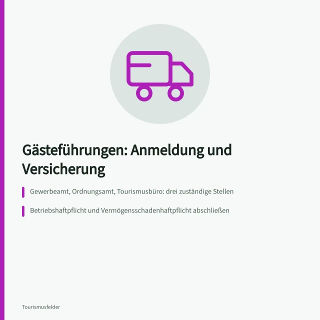 Karte: Anmeldung und Versicherung für Gästeführungen. Wie Gästeführungen versichert und bei Behörden angemeldet werden